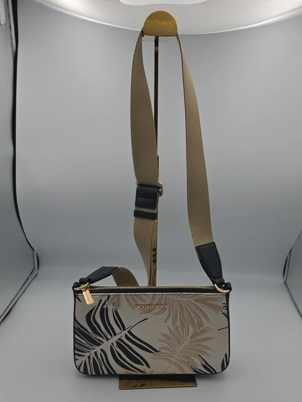 Michael Kors Beige Black Tropical-Print Crossbody Bag